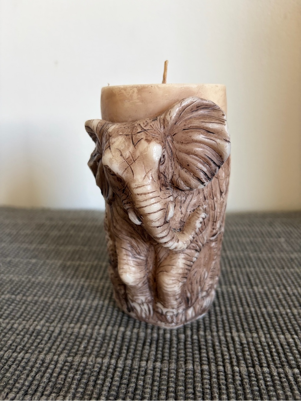 Elephant Pillar Candle | Hand-Carved 3D Textured Safari Wildlife Decor